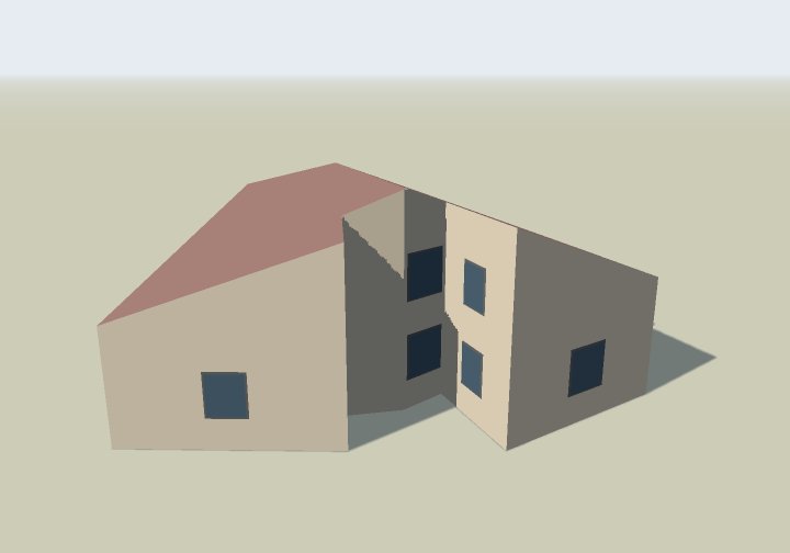 Vue 2 sur 3 de la maison, dessinée seule et simplifiée, sous un angle différent