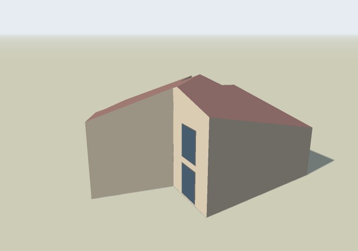 Vue 3 sur 3 de la maison, dessinée seule et simplifiée, sous un angle différent
